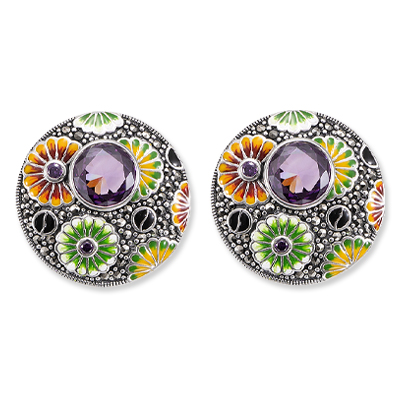 Enamel Flowerburst Marcasite Earring